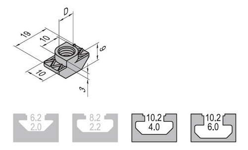 Tuerca Tipo T M8 Perfiles Aluminio T Slot 4040 (pack 100)