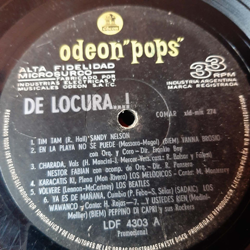 Sin Tapa Disco De Locura Beatles Wawanco Di Capri C0