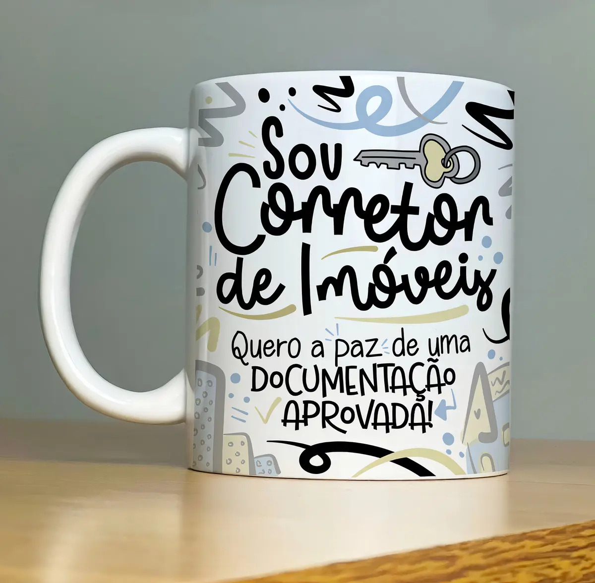 Caneca de Porcelana Profissão Corretor de Imóveis Branca 325 mL