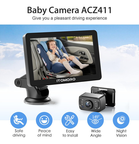 Cámara De Coche Para Bebés Itomoro 7 Hd 1080p Con Visión No