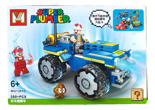 Bloques Para Armar Mario Kart Gigante Mario Luigi 300pcs 288 Toad Camión Azul