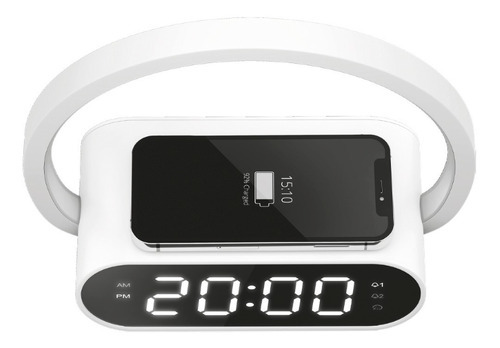 Velador Led Dimeable Reloj Alarma Cargador Inalambrico Y Usb