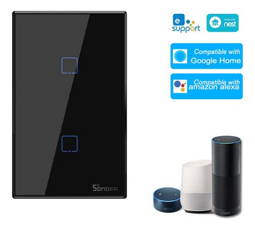 Imagen 2 de 10 de Sonoff T3us2c-tx 2 Gang Smart Wifi Interruptor De Luz De Par