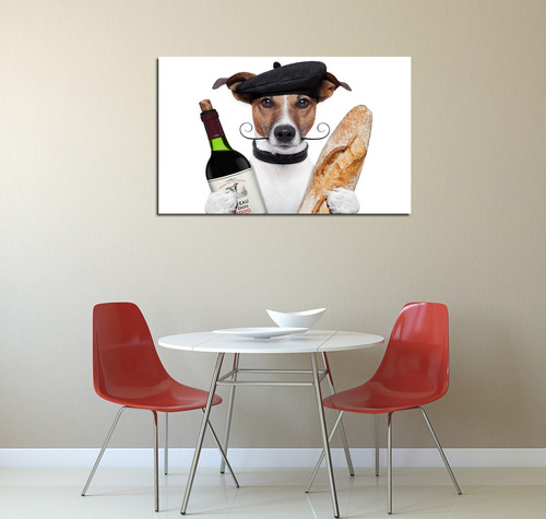 Cuadro Canvas Jack Russell Vino Pan Bigote Frances Baguette