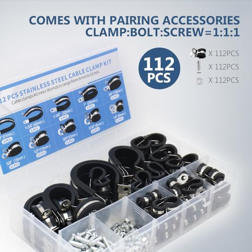 Kit De 112 Abrazaderas Para Cables, 1/4 5/16 3/8 1/2 5/8