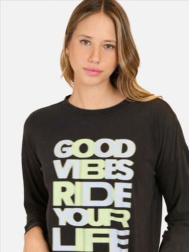 Polera Ml Good Vibes Signal Negro Mujer Maui And Sons