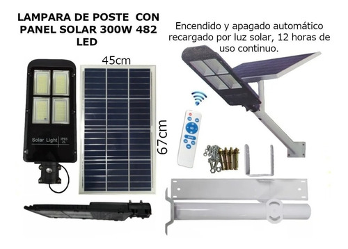 Lampara Led De Poste Con Panel Solar De 300w, Base Incluida