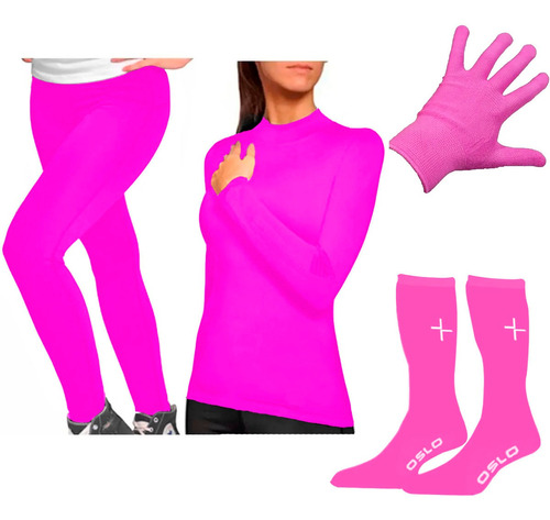 Kit Conjunto Termico Rosa Damas Frio Guantes Y Medias Fas 