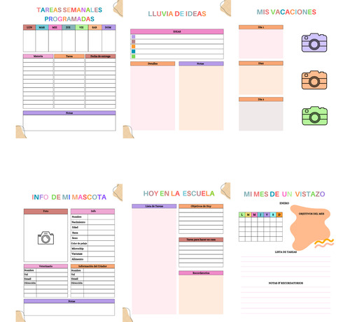 Planner Pdf Diario Infantil - Tareas Agenda Gratitud Tdah Blanco Imprimible 2025
