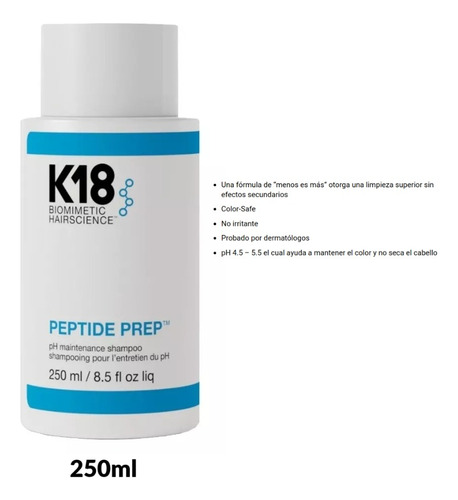 K18 Shampoo Peptide Prep Ph 250ml Reparación Capilar Color