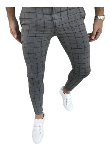 Pantalón De Hombre Slim Fit Con Estampado De Cuadros