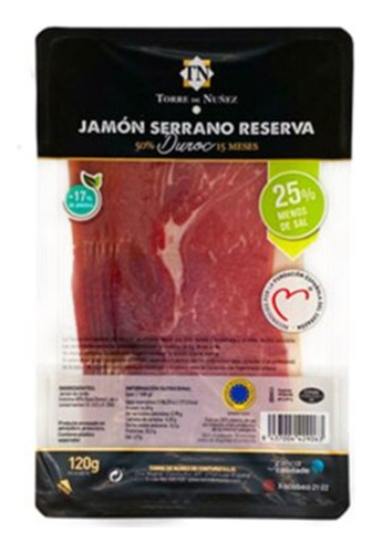 Jamón Serrano 50% Raza Duroc Loncheado Torre De Nunez 120gr