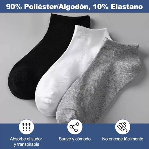 12 Pares De Calcetines Cortos Transpirables Negros