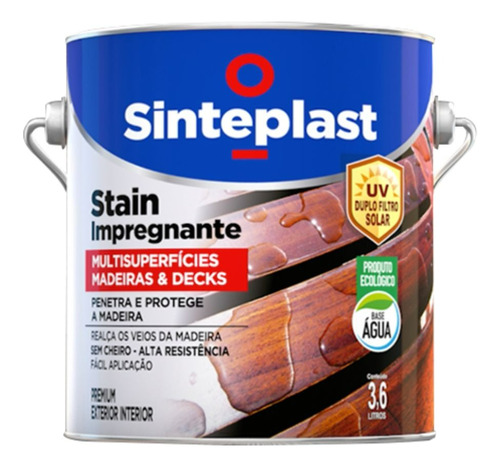 Stain Acetinado Verniz Base Agua 3.6lt Duplo Filtro Solar Cor Incolor