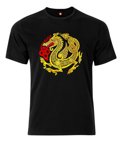 Remera Estampada Varios Diseños Orientales Dragon Dorado