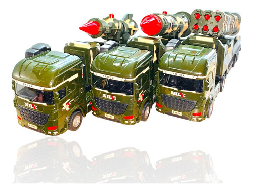 Paquete 3 Camiones Militares Con Misiles Fricción Movimiento