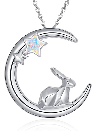 Dreamboat Rabbit Moon Star Collar Para Mujeres Y Niñas Plata