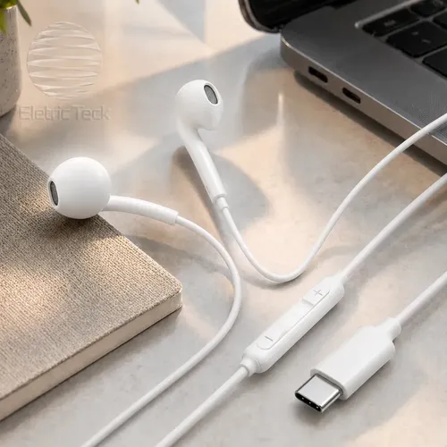 Fones De Ouvido Usb-c Tipo C Com Microfone Integrado Som Estéreo Alta Qualidade Controle Chamadas Compatível Com iPhone 15 16 17 18 Android Samsung Xiaomi Motorola PLUG & PLAY Premium Eletric Teck: imagem 2