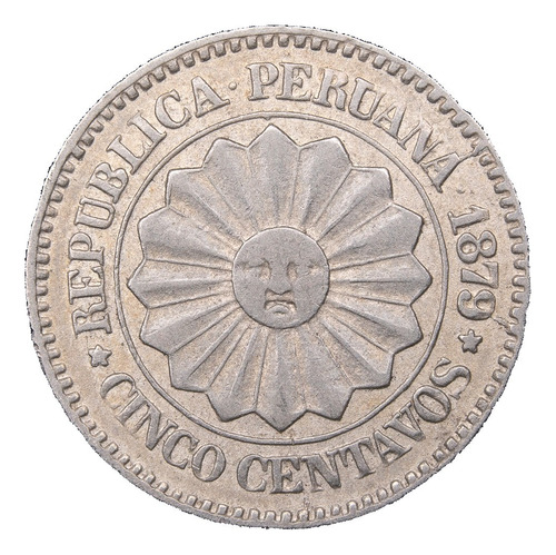 Perú 5 Centavos 1879 Excelente Km 197 Provisional