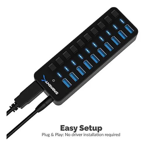 Sabrent Hub Usb 3.0 De 10 Puertos De 60 W Con