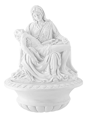 La Pieta Virgen María Y Jesucristo Blanco Resina Agua Bendit