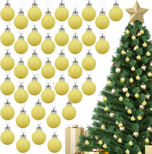 60 Piezas 1.18 Pulgadas Bolas De Navidad Amarillas Ador...