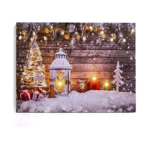 Nikky Home 16  X 12  Navidad Lienzo Iluminado Por Led Impres
