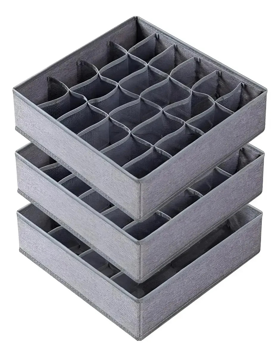 3 divisores para cajas de almacenamiento para calcetines y ropa interior, cajones con 47 compartimentos, caja plegable de tela para armarios y caja de almacenamiento (gris)
