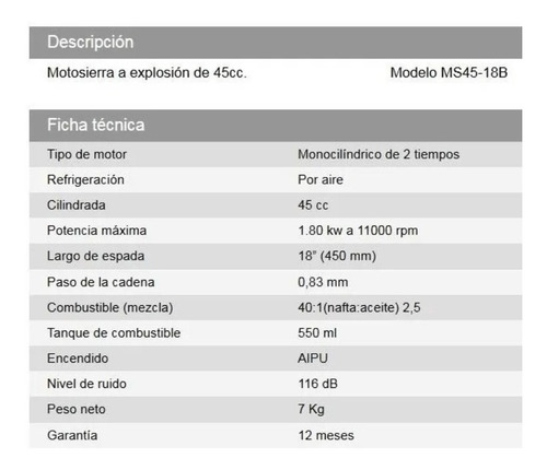 Imagen 4 de 5 de Motosierra Daihatsu Ms45-18b A Explosión 45cc + Bolso +cuot!