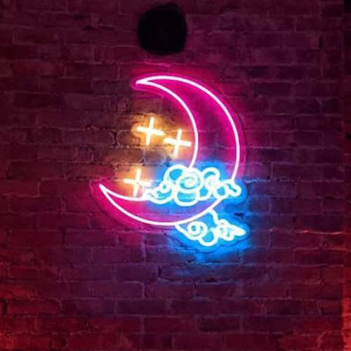 Letrero Neon Luna Estrella Hecho Mano Luz Led Onda Para Niño