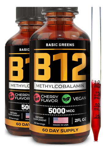 Vitamina B12 Sublingual Organica 5000 Mcg Sabor Cereza X 2