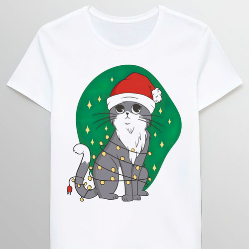 Remera Cat With Christmas Tree Lights T Shirt For A 98547789