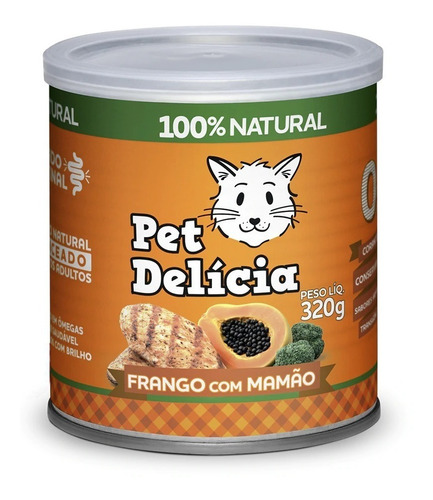 Ração Úmida Gatos Frango Com Mamão 0% Trans 320g Pet Delícia