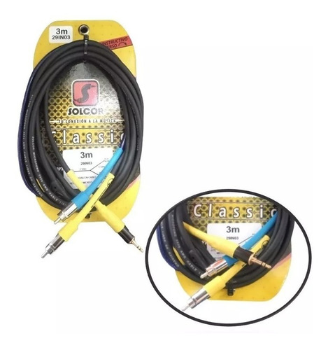 Cable De Plástico 2 Rca A 1 Plug 3.5 De 3 Metros Solcor