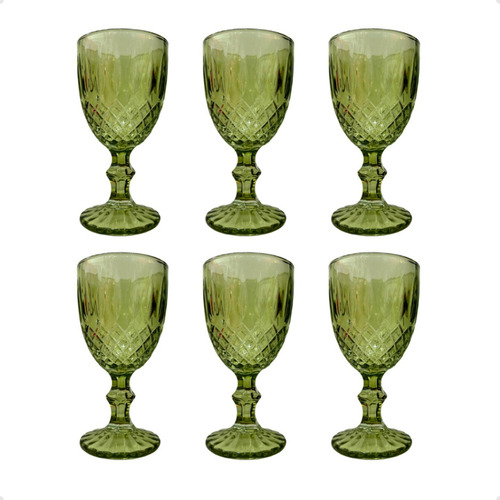 Jogo De 6 Taças Vidro Greek Wolff Verde Para Água Suco 345ml