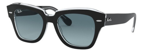 Óculos de sol Ray-Ban Wayfarer State Street Médio armação de acetato cor polished black on transparent, lente blue de cristal degradada, haste black de acetato - RB2186
