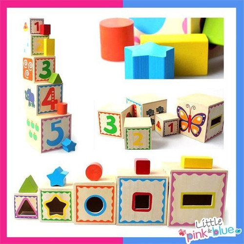 Imagen 1 de 10 de Torre Apilable De 5 Cubos De Madera Didáctico Montessori