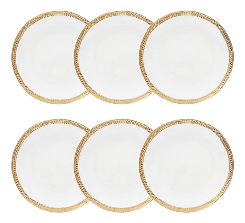 6 Pratos De Sobremesa Wolff Paddy De Porcelana Branco 19 Cm