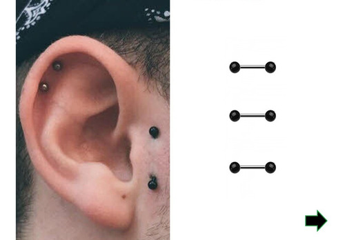 4 Piercing Aros Plateados Y Negros Barbell Barritas Joyeria Color Negro