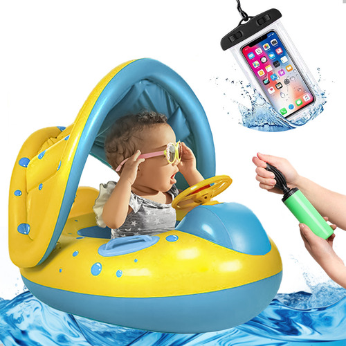 Kit Boia Piscina Criança + Bomba Manual E Capa Prova D'água Cor Azul