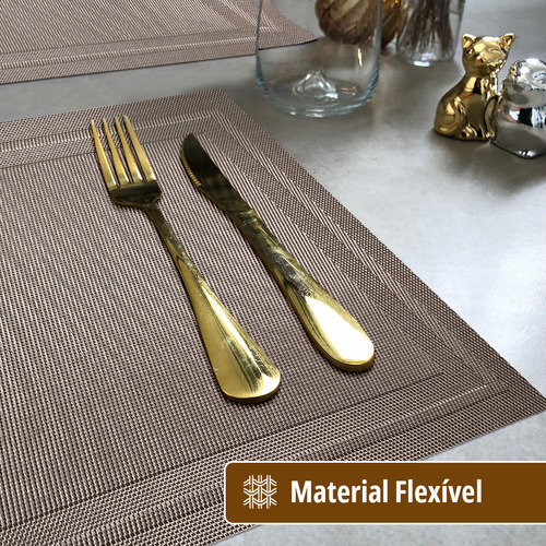 12 Jogo Americano Mesa Posta Luxo Impermeável Mz Mold 2 Vr Cor M12 KAKI ocre claro escuro bege MOLDURA MZ RETANGULAR