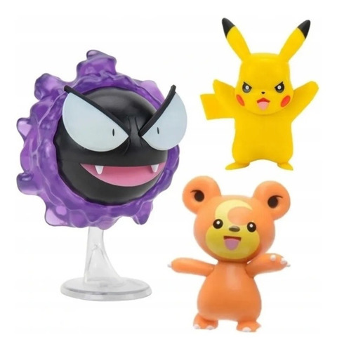 Boneco Pokemon Battle Set Pack Pikachu Teddiursa Gastly 2603