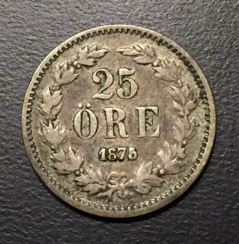 Swe054 Moneda Suecia 25 Ore 1875 F-vf Plata Ayff