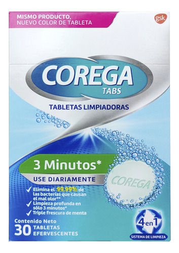 Corega Tabletas Limpiadoras 3 Minutos Uso Diario Pack 2 Pzas