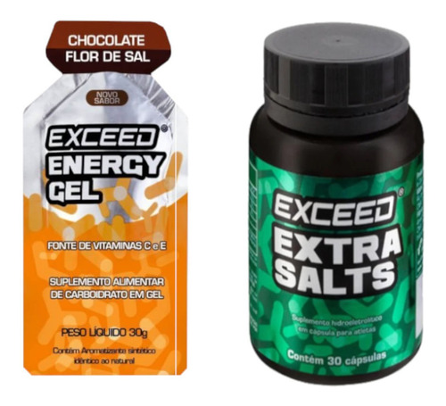 Gel Carboidrato Exceed 10un + Capsula De Sal Exceed 30 Caps Sabor Chocolate Flor De Sal