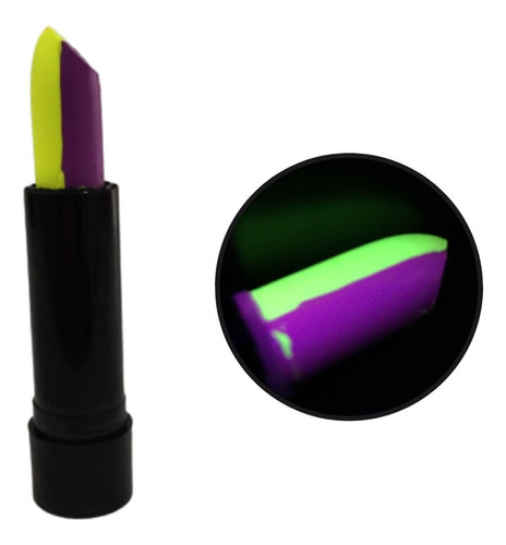 Labial Bicolor Fluo Glow Pinta Cara Maquillaj Brilla Luz Uv Color Violeta - Amarillo