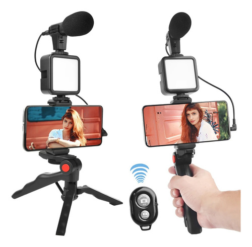 Kit Estabilizador Grabación De Video Celular Led + Microfono