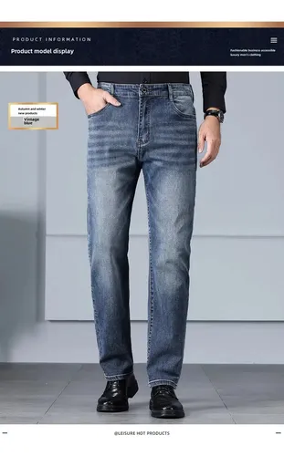 Pantalones Vaqueros Elásticos De Pierna Recta Para Hombre, C