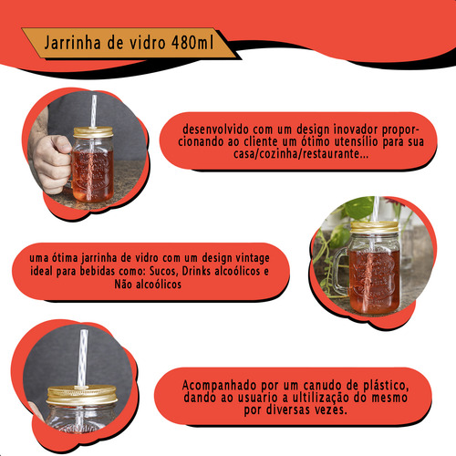 4 Jarrinhas Drinks Caipirinha Restaurantes Canudo Plástico Cor Dourado