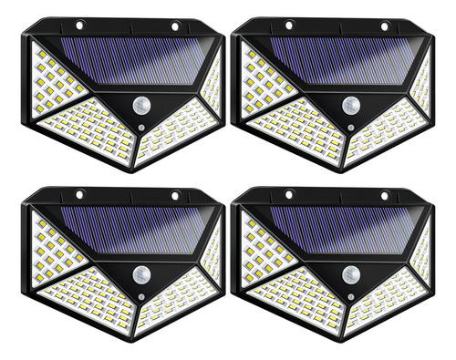 Kit 4 Luminária Solar 100 Led Com Sensor Jardim Prova D'água
